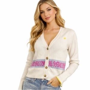 Kerri Rosenthal Cream Cardigan with Pink and blue Accents